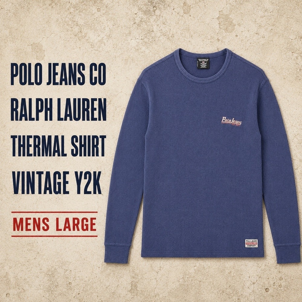 VTG Polo Jeans Co Shirt Mens Large Blue Thermal Ralph Lauren Workwear USA Made